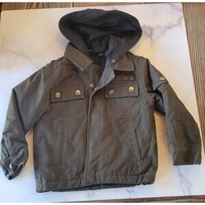 Calvin Klein Jeans 3T Denim Warm Jacket Dark Green Hood Snap Closure Boys